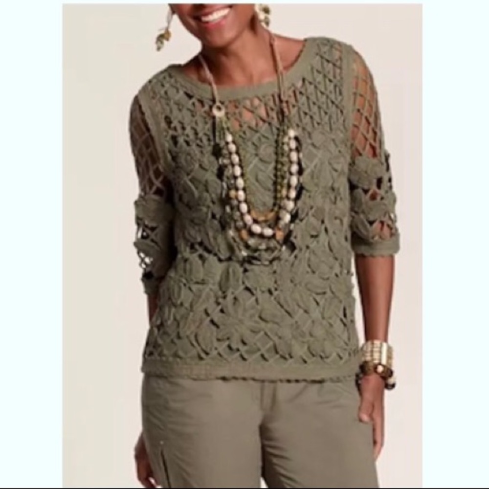 Chicos Womens Shelby Crochet Pullover